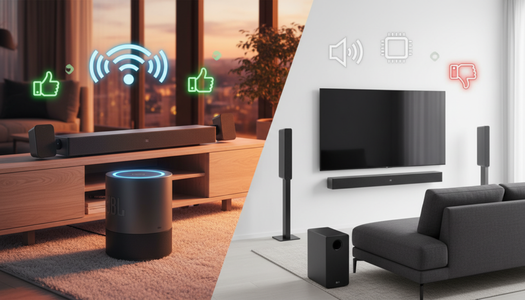 vantagens e desvantagens soundbars JBL e LG