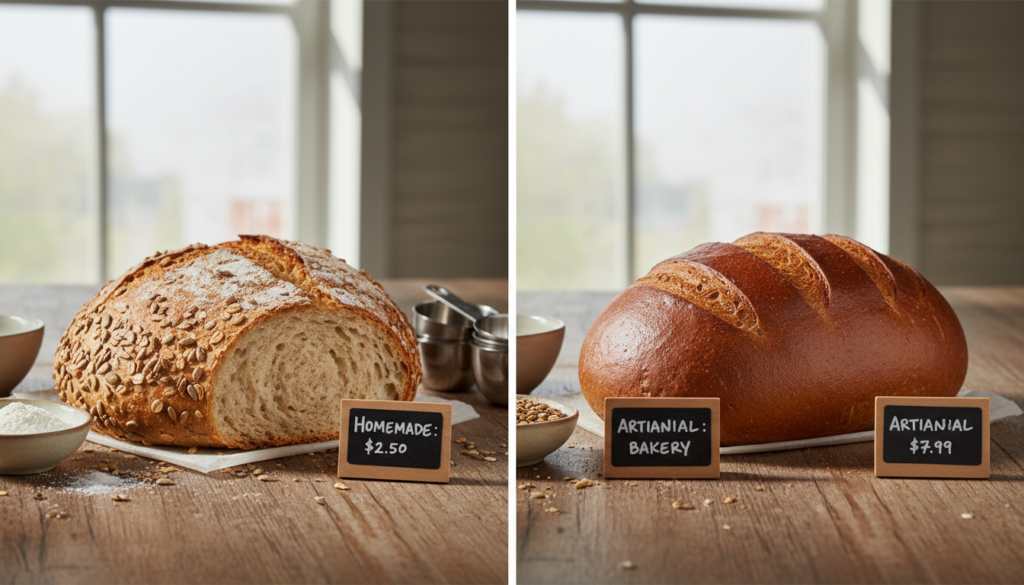 Comparação custo pão caseiro padaria