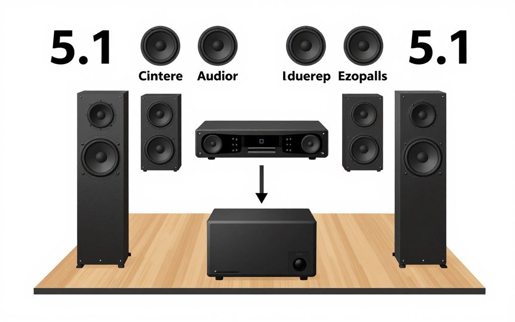 Diagrama de configuração de sistema 5.1 em sala