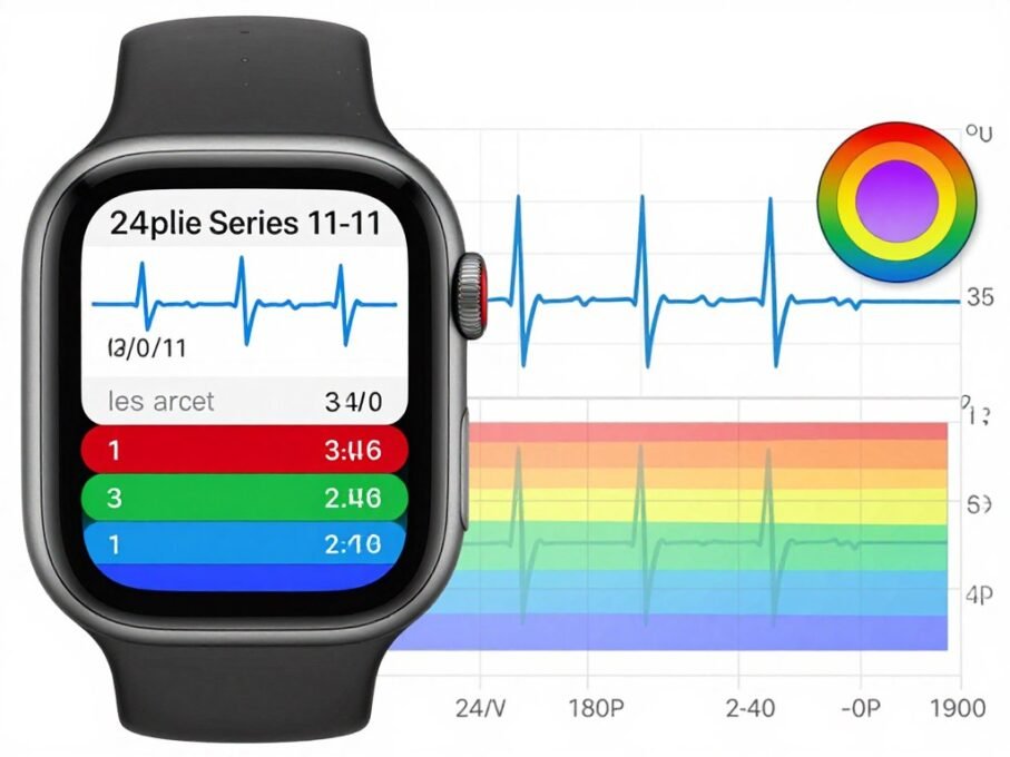 Gráfico detalhado de frequência cardíaca ao longo do dia no Apple Watch Series 11 Gráfico detalhado de frequência cardíaca ao longo do dia no Apple Watch Series 11