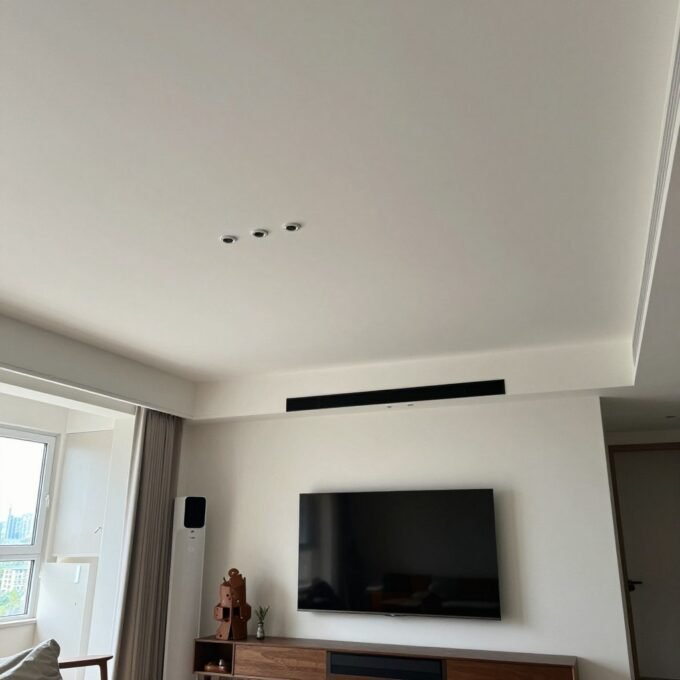 Sala com teto alto e irregular